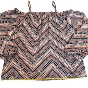 Tacera Women's Blouse Off Shoulder Chevron Pattern White Orange‎ Navy Size Small
